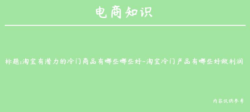 淘宝有潜力的冷门商品有哪些哪些好-淘宝冷门产品有哪些好做利润高